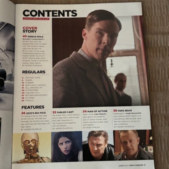 2/$40 CINEPLEX Magazine Jan 2015 Vol 16 No 1 Benedict Cumberbatch Liam Neeson - Picture 2 of 3